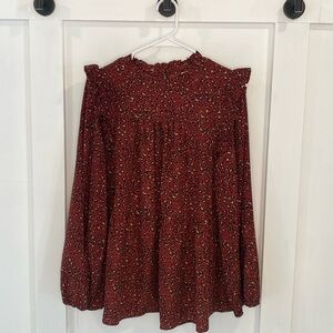 JODIFL long sleeve cheetah print maroon blouse